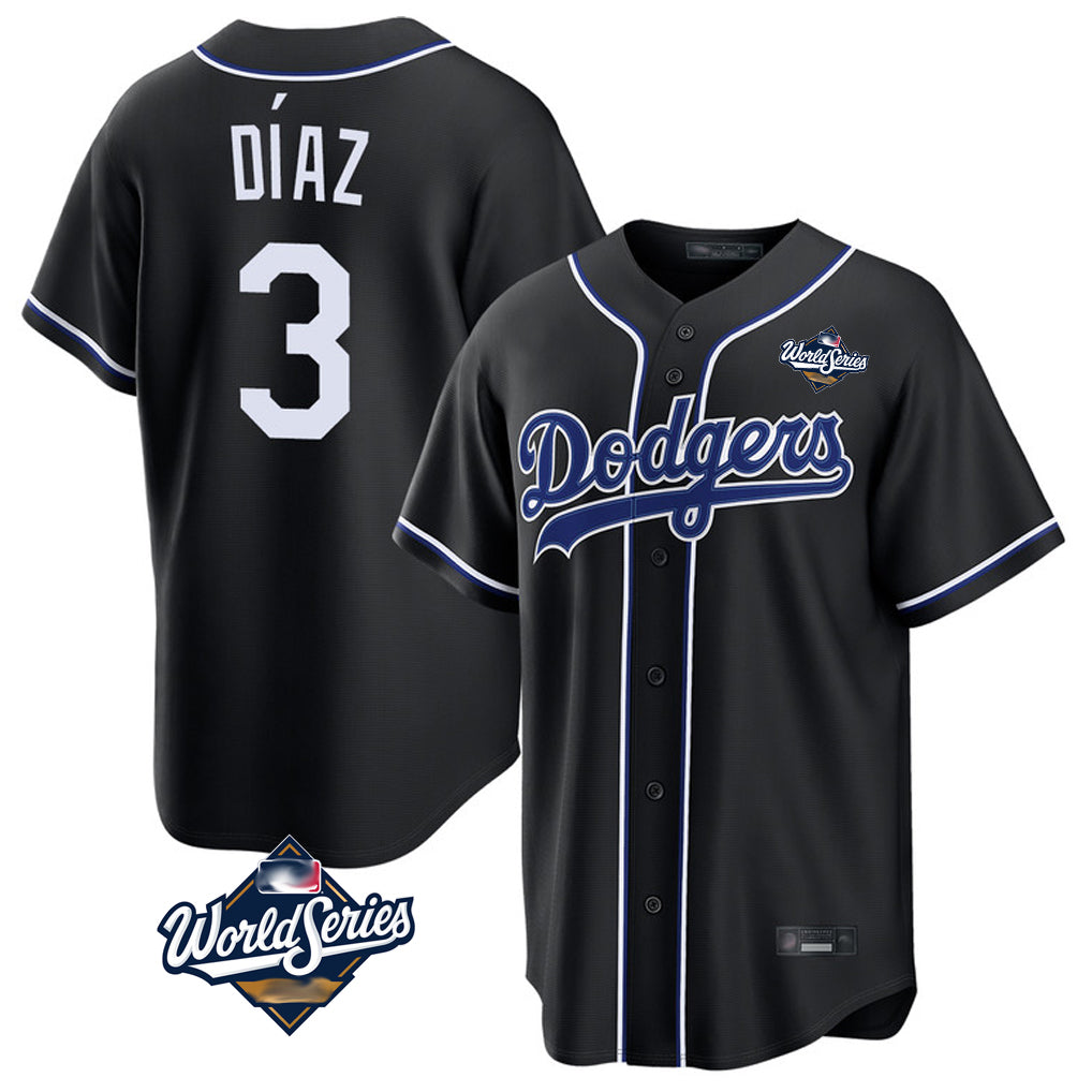 STECN LA.Dodgers #3 Edwin D¡§aaz Player Black World Series Carbon Limited Home Stitched Jerseys