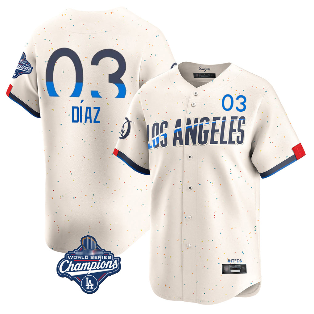 STECN LA.Dodgers #3 Edwin D¡§aaz Player Cream World Series Meet City Connect Limited Home Stitched Jerseys