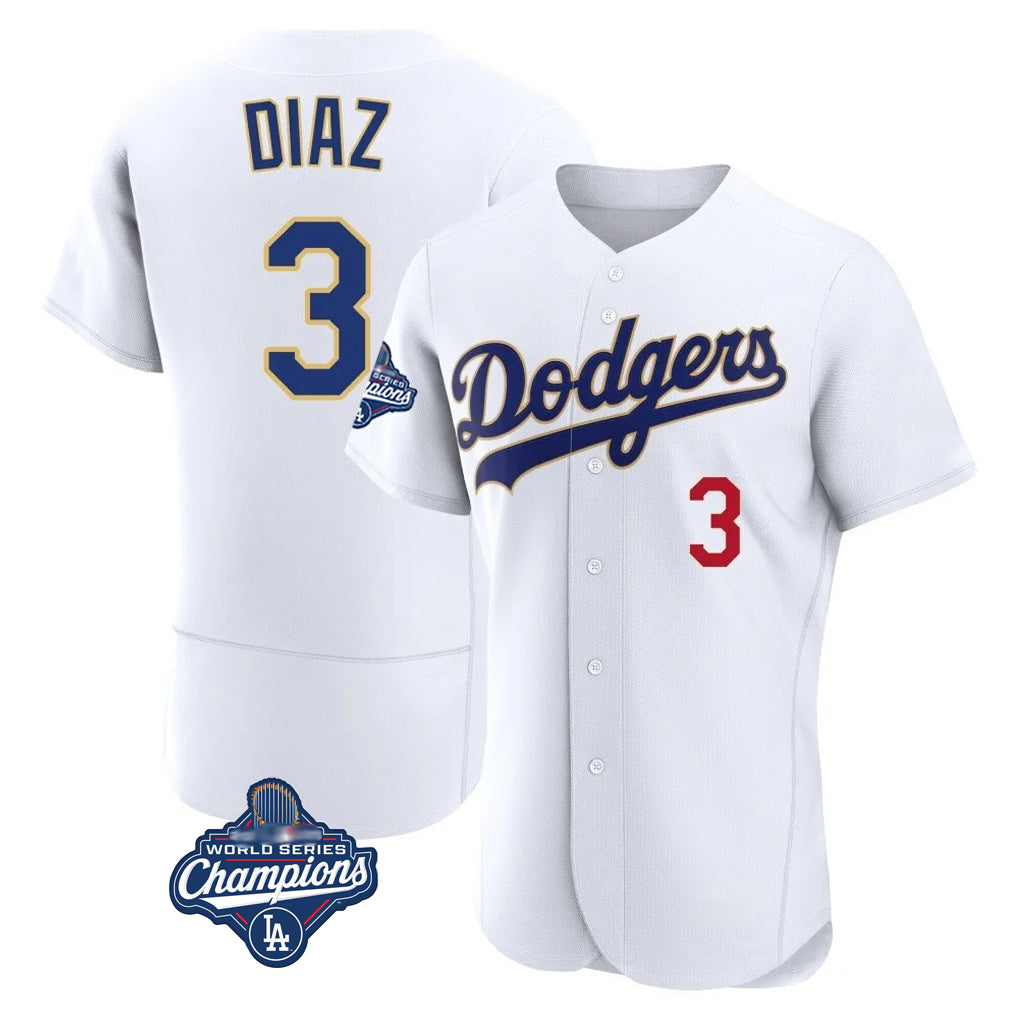 STECN LA.Dodgers #3 Edwin D¡§aaz Player Gold White World Series Meet 2026 Collection Stadium Limited Elite Stitched Jerseys