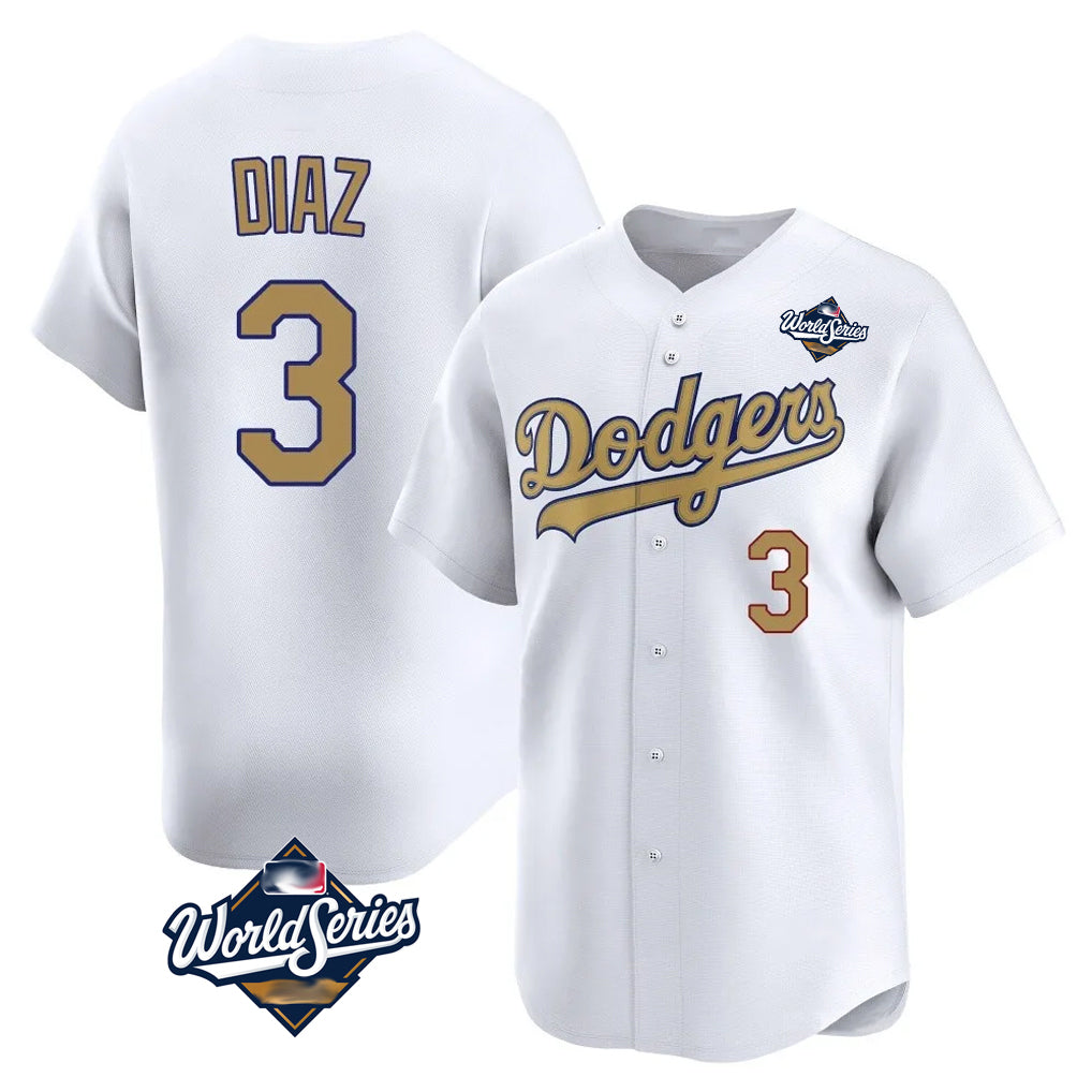 STECN LA.Dodgers #3 Edwin D¡§aaz Player Gold World Series Collection Limited Home Stitched Jerseys