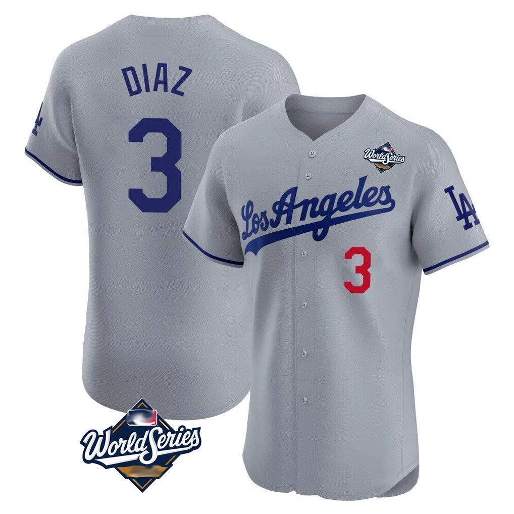 STECN LA.Dodgers #3 Edwin D¡§aaz Player Gray World Series Limited Elite Home Stitched Jerseys