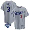 STECN LA.Dodgers #3 Edwin D¡§aaz Player Gray World Series Meet Game Home Stitched Jerseys