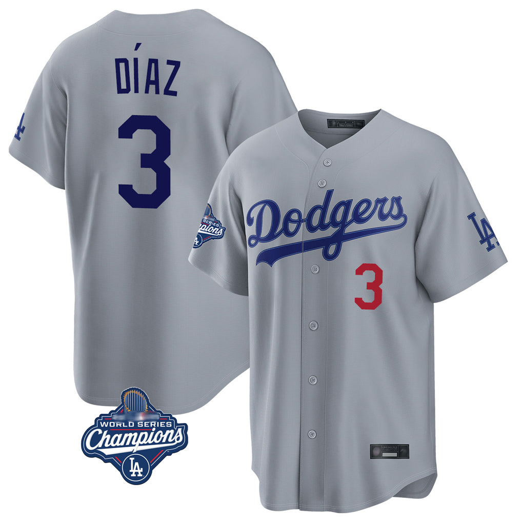 STECN LA.Dodgers #3 Edwin D¡§aaz Player Gray World Series Meet Game Home Stitched Jerseys