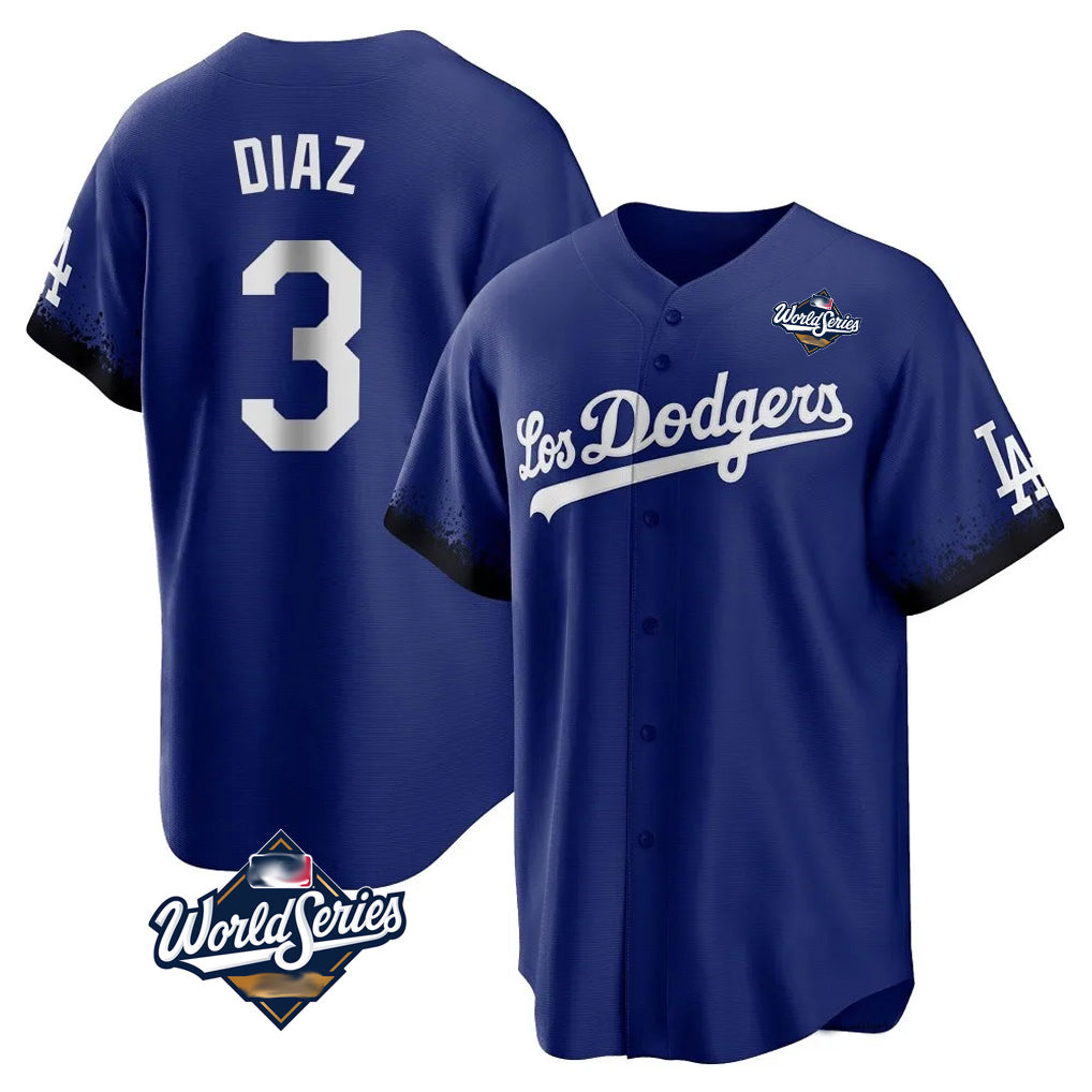 STECN LA.Dodgers #3 Edwin D¡§aaz Player Royal World Series City Connect Home Game Stitched Jerseys