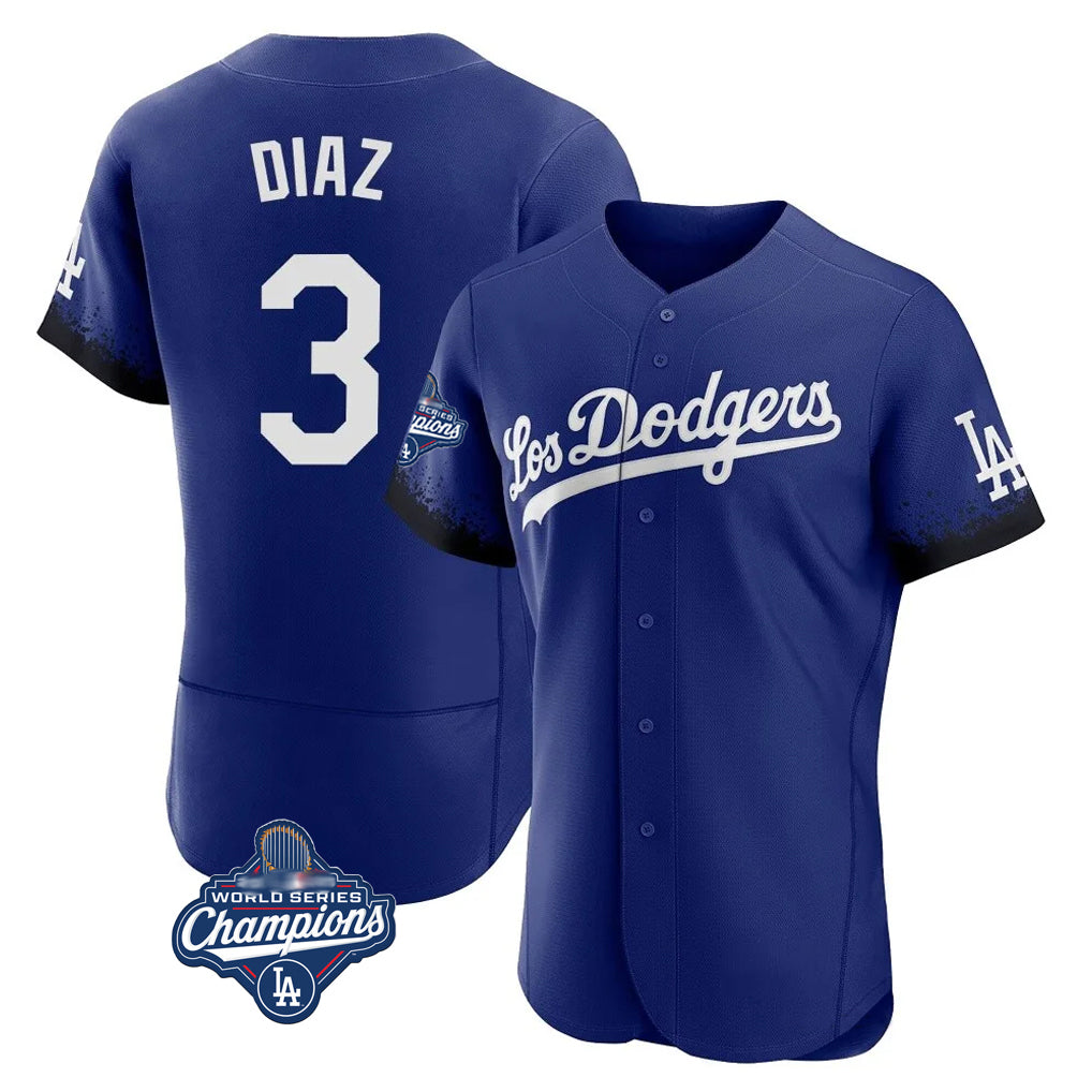 STECN LA.Dodgers #3 Edwin D¡§aaz Player Royal World Series Meet City Connect Elite Home Stitched Jerseys