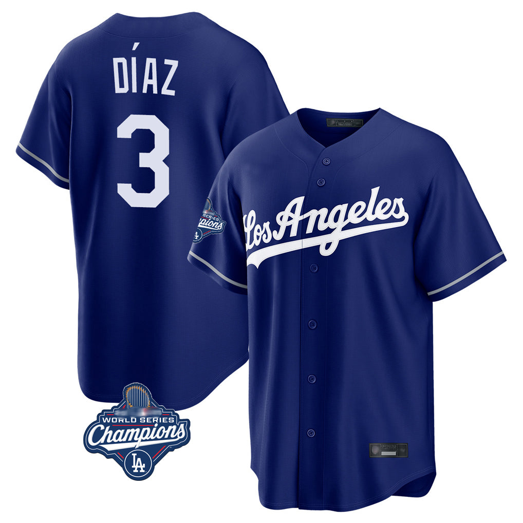 STECN LA.Dodgers #3 Edwin D¡§aaz Player Royal World Series Meet Game Stitched Jerseys
