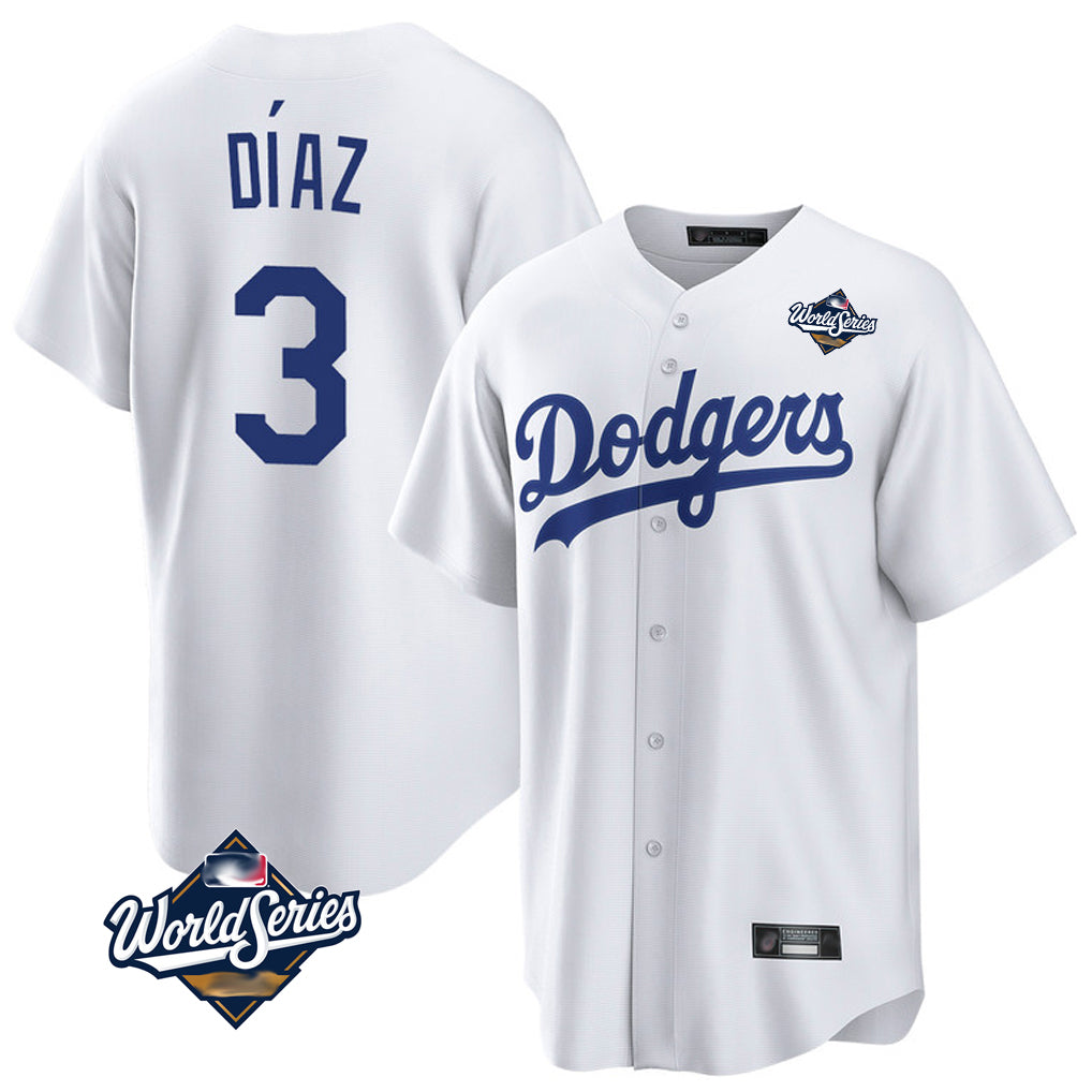STECN LA.Dodgers #3 Edwin D¡§aaz Player White World Series Game Home Stitched Jerseys