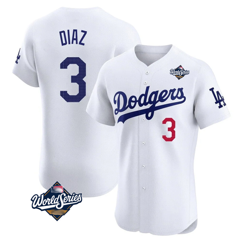 STECN LA.Dodgers #3 Edwin D¡§aaz Player White World Series Limited Elite Home Stitched Jerseys
