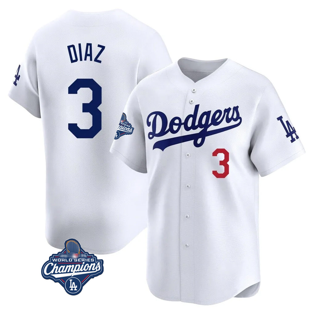 STECN LA.Dodgers #3 Edwin D¡§aaz Player White World Series Meet Limited Home Stitched Jerseys