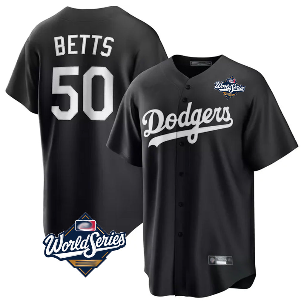 STECN LA.Dodgers #50 Mookie Betts Player Black World Series Carbon Limited Game Stitched Jerseys