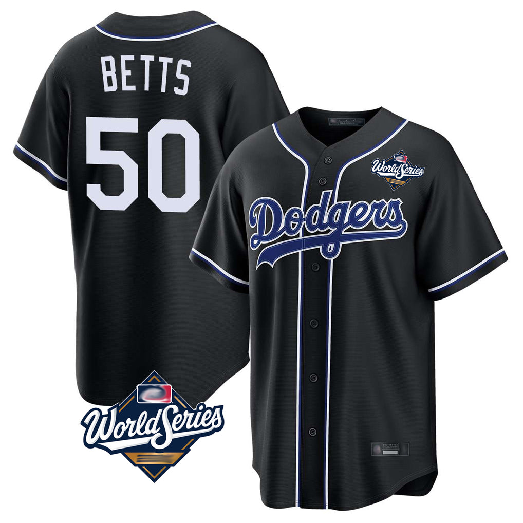 STECN LA.Dodgers #50 Mookie Betts Player Black World Series Carbon Limited Home Stitched Jerseys