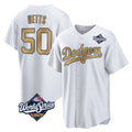 STECN LA.Dodgers #50 Mookie Betts Player Gold World Series Collection Limited Home Stitched Jerseys