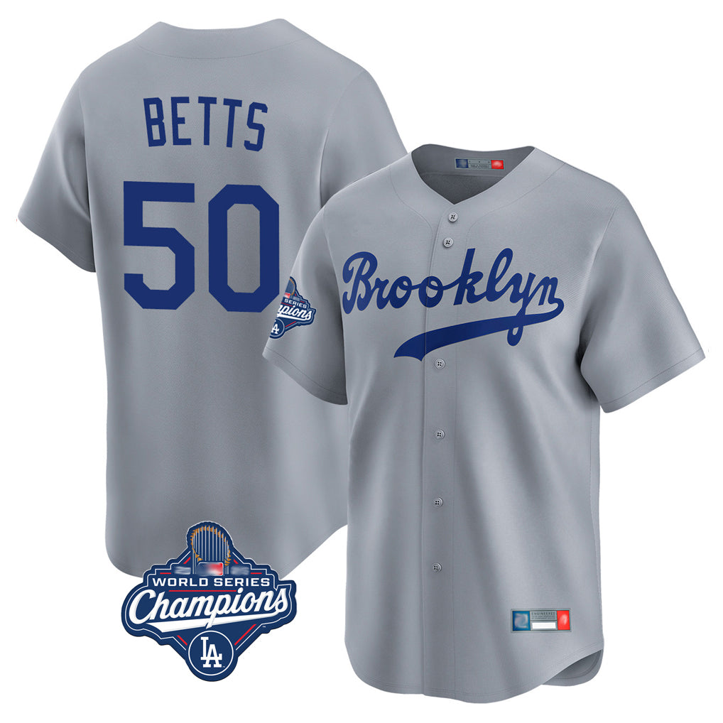 STECN LA.Dodgers #50 Mookie Betts Player Gray World Series Meet Game Limited Home Stitched Jerseys