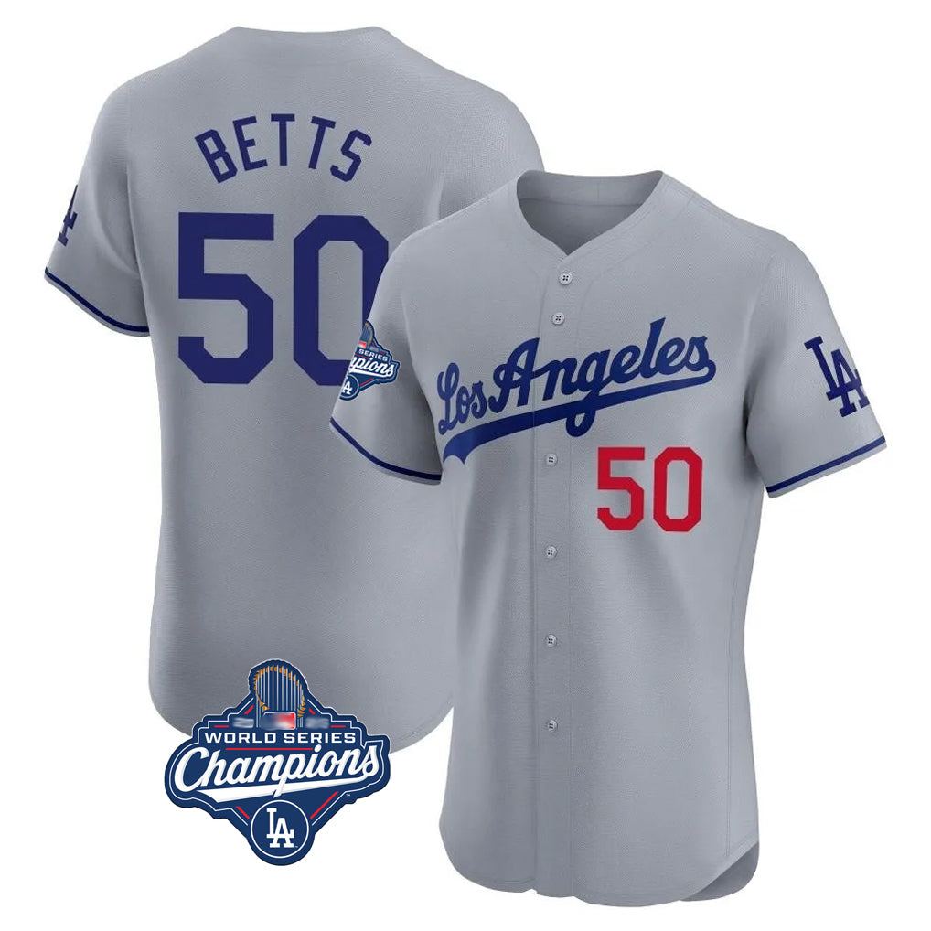 STECN LA.Dodgers #50 Mookie Betts Player Gray World Series Meet Limited Elite Home Stitched Jerseys