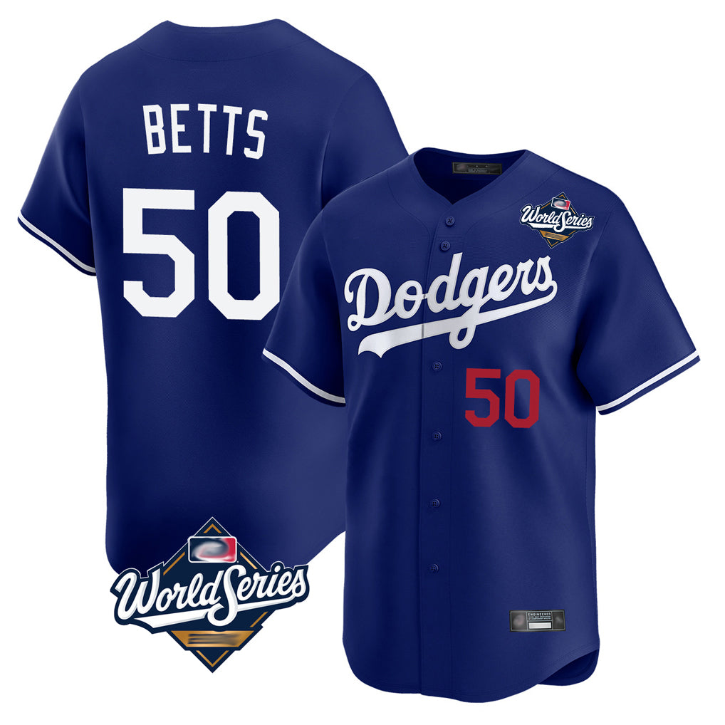 STECN LA.Dodgers #50 Mookie Betts Player Royal World Series Limited Home Stitched Jerseys