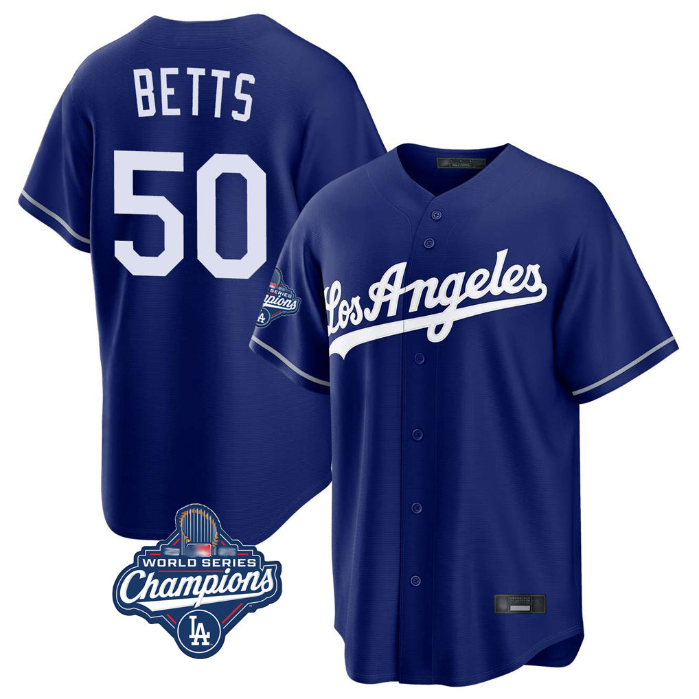STECN LA.Dodgers #50 Mookie Betts Player Royal World Series Meet Game Stitched Jerseys