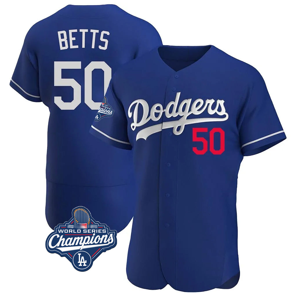 STECN LA.Dodgers #50 Mookie Betts Player Royal World Series Meet Limited Elite Home Stitched Jerseys