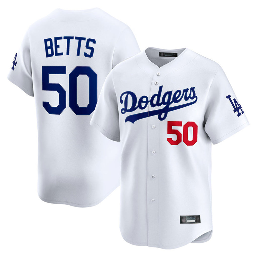 STECN LA.Dodgers #50 Mookie Betts Player White Limited Home Stitched Jerseys