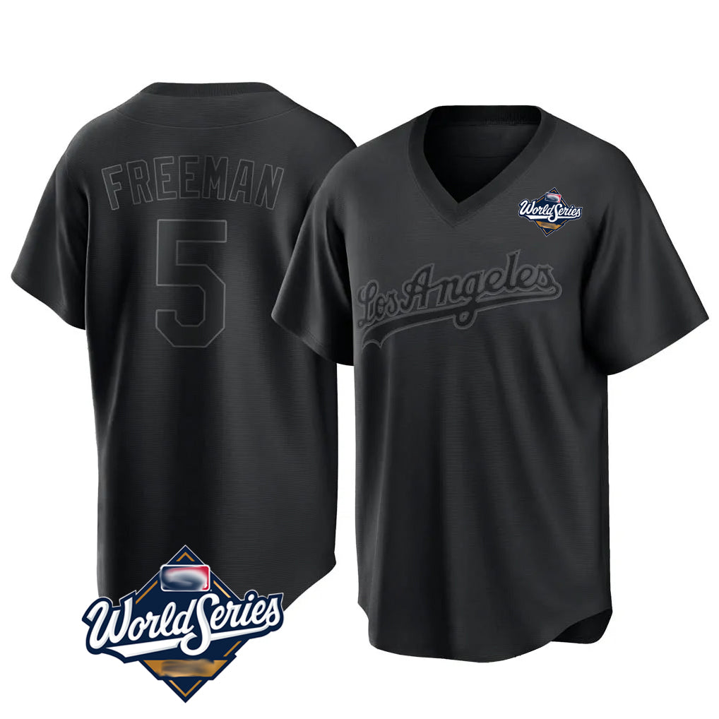 STECN LA.Dodgers #5 Freddie Freeman Player Black World Series Pitch Fashion T-shirt Stitched Jerseys