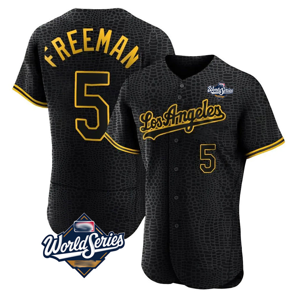 STECN LA.Dodgers #5 Freddie Freeman Player Black World Series Snake Skin City Limited Elite Home Stitched Jerseys