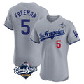 STECN LA.Dodgers #5 Freddie Freeman Player Gray World Series Limited Elite Home Stitched Jerseys