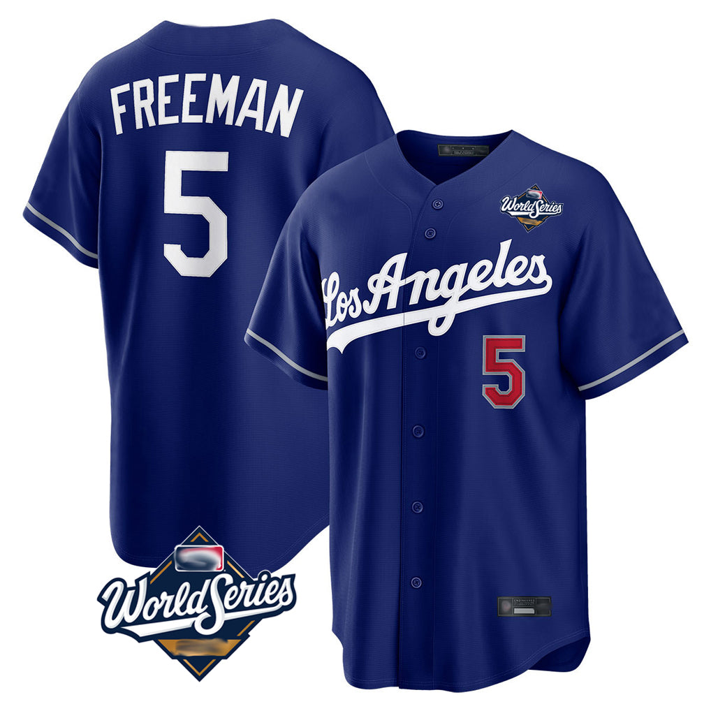 STECN LA.Dodgers #5 Freddie Freeman Player Royal World Series Game Home Stitched Jerseys