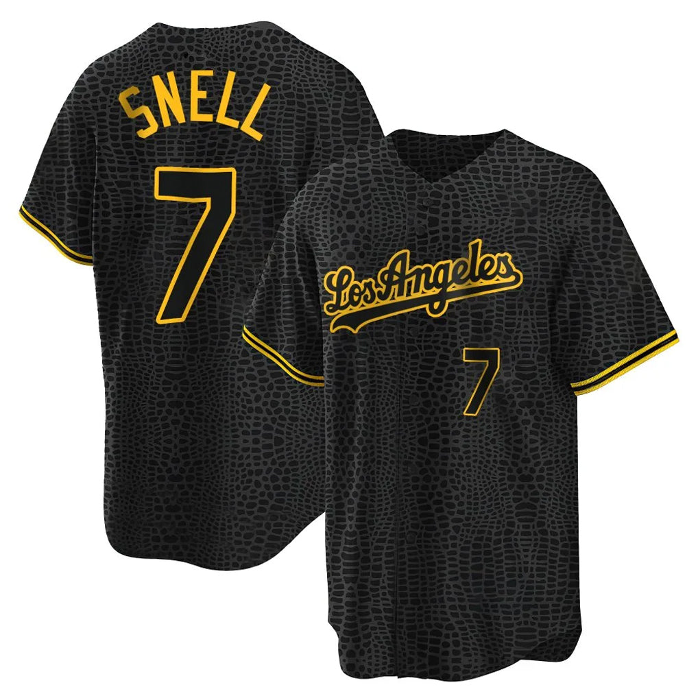 STECN LA.Dodgers #7 Blake Snell Player Black Snake Skin City Game Home Stitched Jerseys