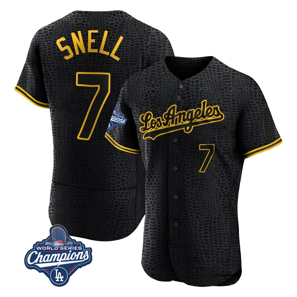 STECN LA.Dodgers #7 Blake Snell Player Black Snake Skin City Limited Elite World Series Meet Home Stitched Jerseys