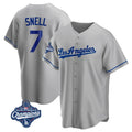 STECN LA.Dodgers #7 Blake Snell Player Gray World Series Meet Road Game Stitched Jerseys