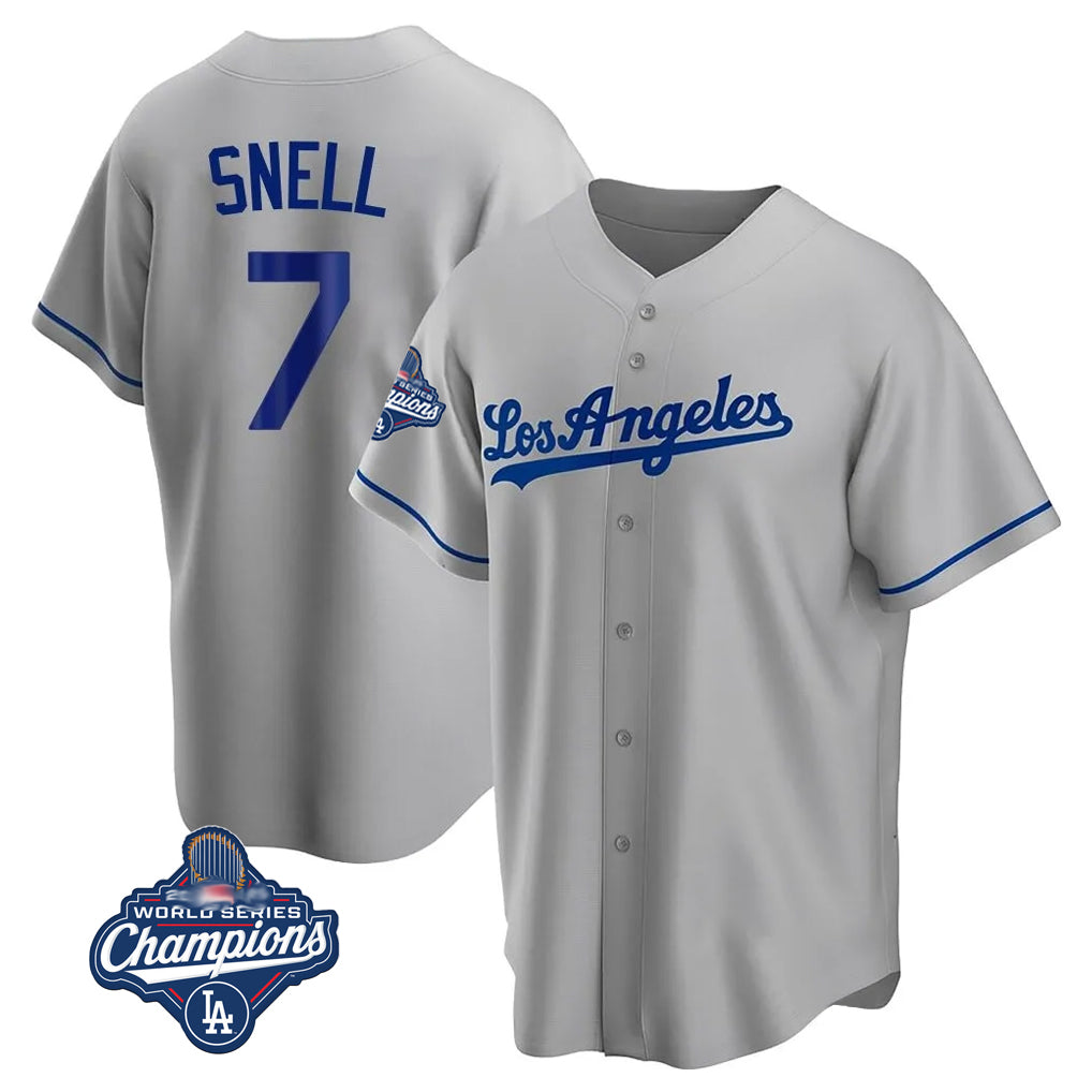 STECN LA.Dodgers #7 Blake Snell Player Gray World Series Meet Road Game Stitched Jerseys