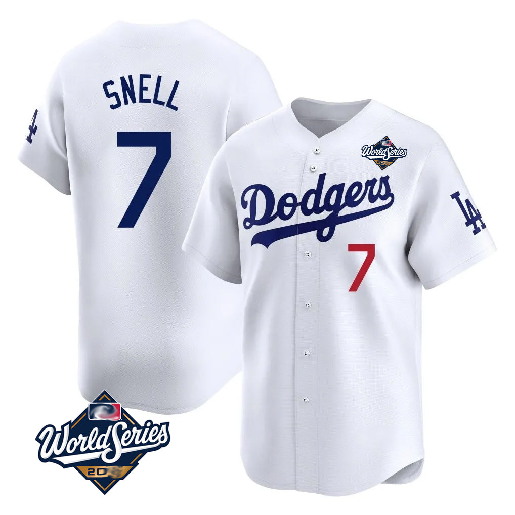 STECN LA.Dodgers #7 Blake Snell Player White Game Limited World Series Home Stitched Jerseys