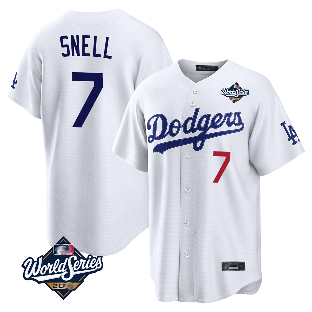 STECN LA.Dodgers #7 Blake Snell Player White Game World Series Home Stitched Jerseys