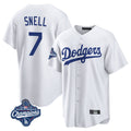STECN LA.Dodgers #7 Blake Snell Player White Game World Series Meet Stitched Jerseys