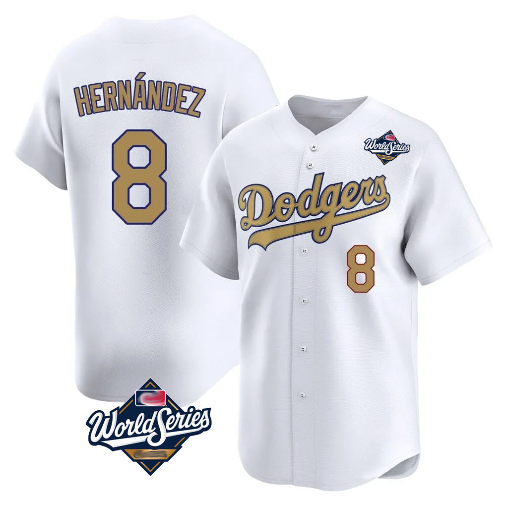 STECN LA.Dodgers #8 Enrique Hern?¡ì?¨¦ndez Player Gold World Series Collection Limited Home Stitched Jerseys