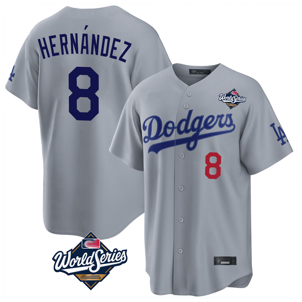 STECN LA.Dodgers #8 Enrique Hern?¡ì?¨¦ndez Player Gray World Series Game Home Stitched Jerseys