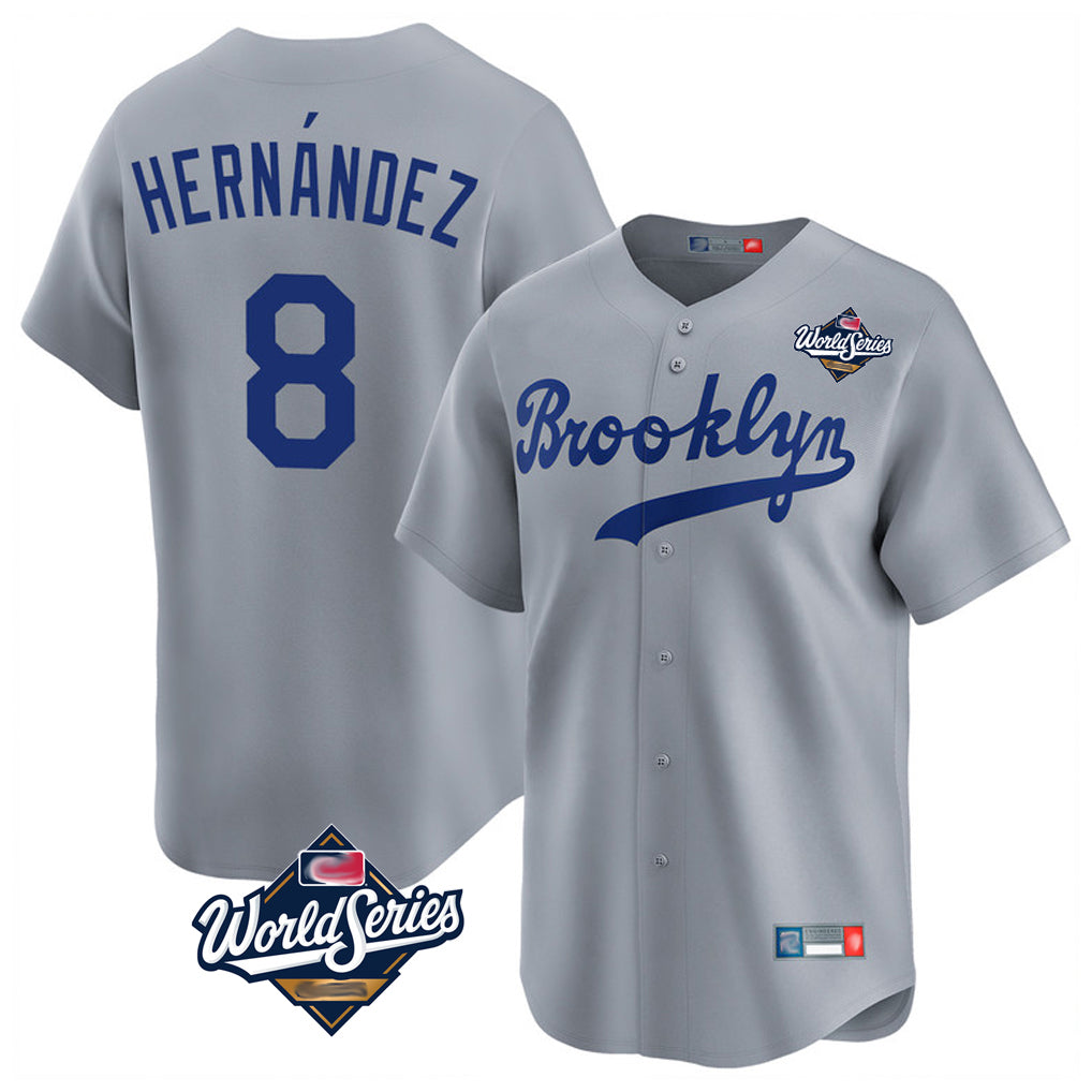 STECN LA.Dodgers #8 Enrique Hern?¡ì?¨¦ndez Player Gray World Series Game Limited Home Stitched Jerseys