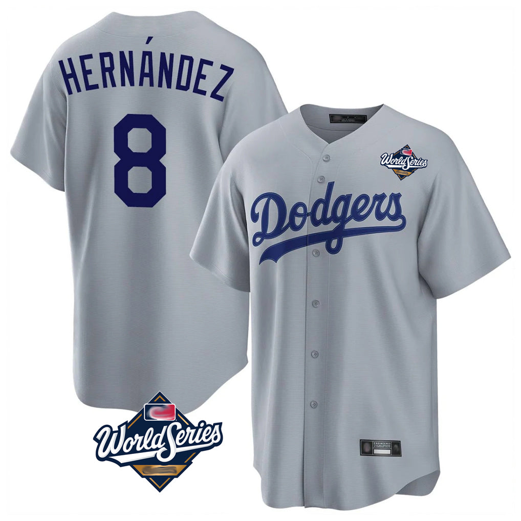 STECN LA.Dodgers #8 Enrique Hern?¡ì?¨¦ndez Player Gray World Series Game Stitched Jerseys