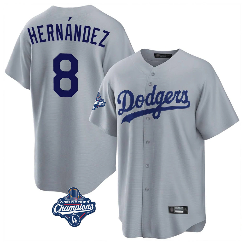 STECN LA.Dodgers #8 Enrique Hern?¡ì?¨¦ndez Player Gray World Series Meet Game Stitched Jerseys