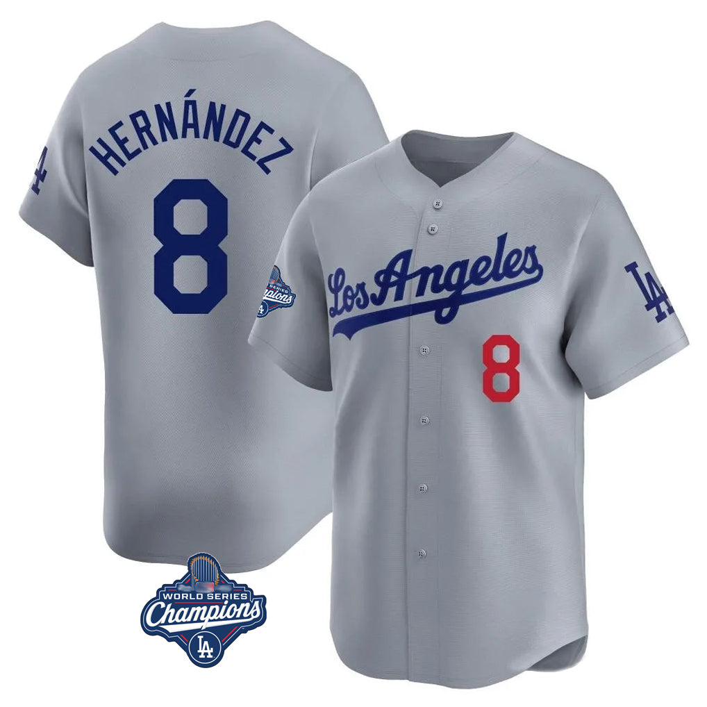 STECN LA.Dodgers #8 Enrique Hern?¡ì?¨¦ndez Player Gray World Series Meet Limited Home Stitched Jerseys