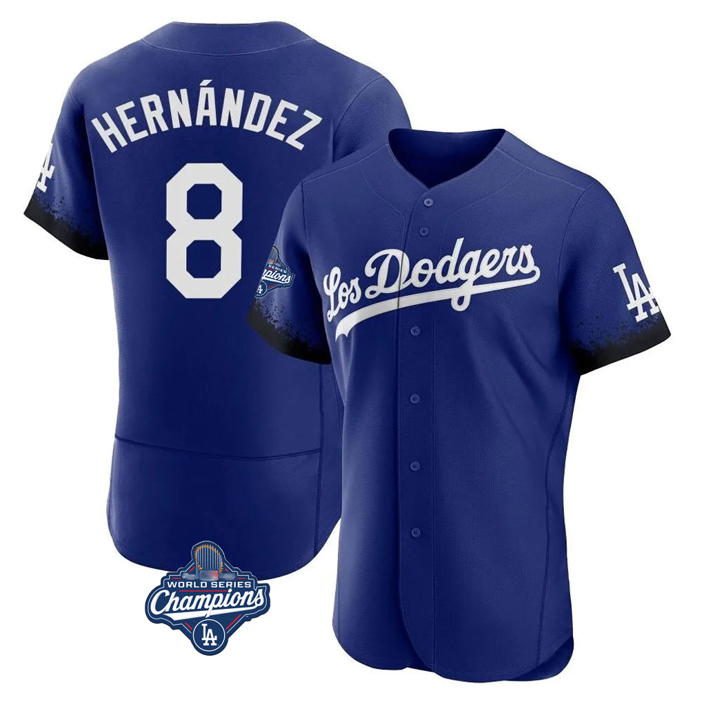 STECN LA.Dodgers #8 Enrique Hern?¡ì?¨¦ndez Player Royal World Series Meet City Connect Elite Home Stitched Jerseys