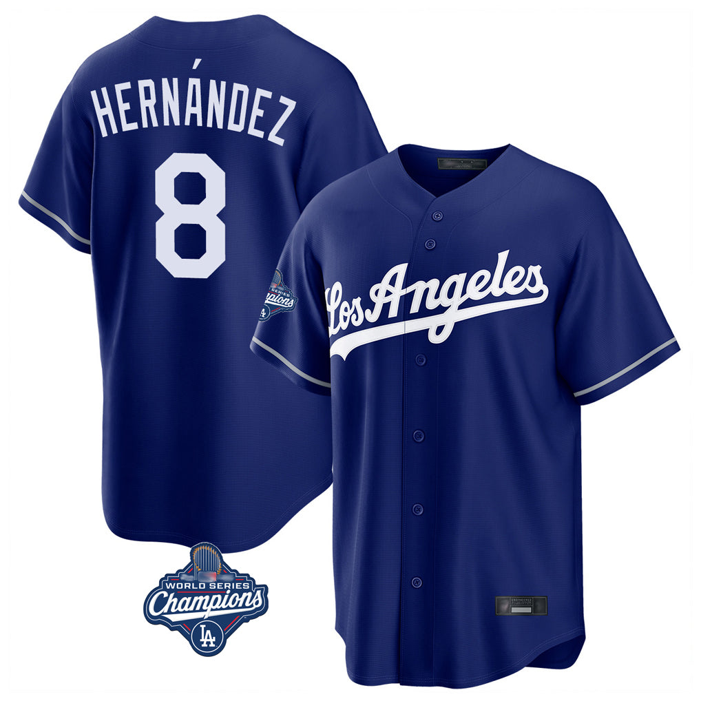 STECN LA.Dodgers #8 Enrique Hern?¡ì?¨¦ndez Player Royal World Series Meet Game Stitched Jerseys