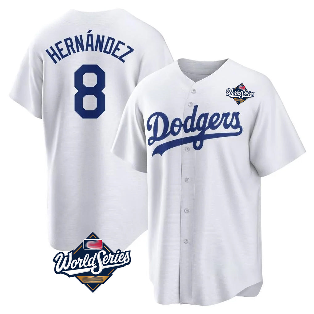 STECN LA.Dodgers #8 Enrique Hern?¡ì?¨¦ndez Player White World Series Game Home Stitched Jerseys