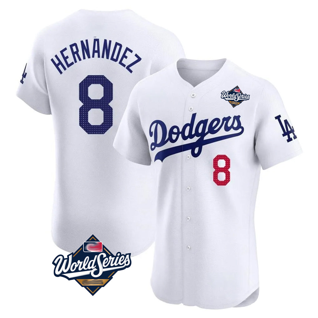 STECN LA.Dodgers #8 Enrique Hern?¡ì?¨¦ndez Player White World Series Limited Elite Home Stitched Jerseys