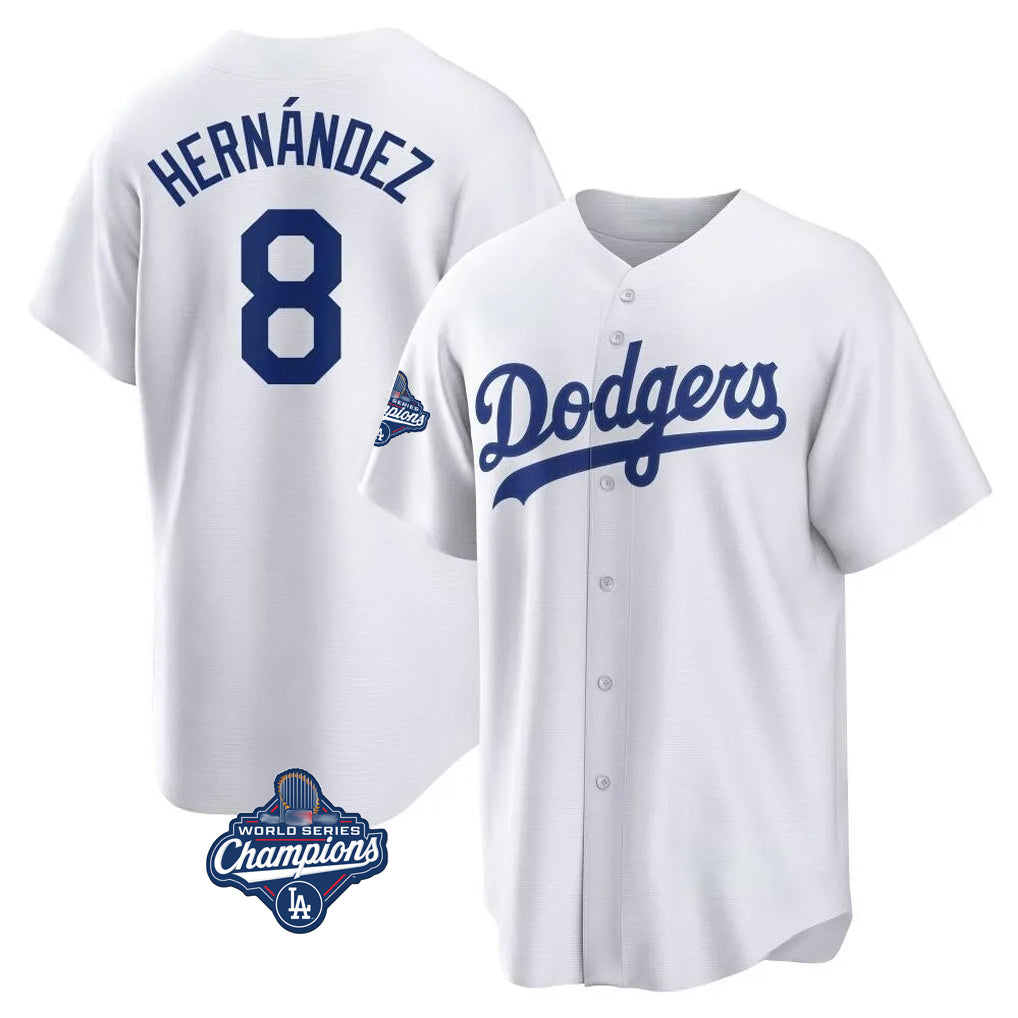STECN LA.Dodgers #8 Enrique Hern?¡ì?¨¦ndez Player White World Series Meet Game Home Stitched Jerseys