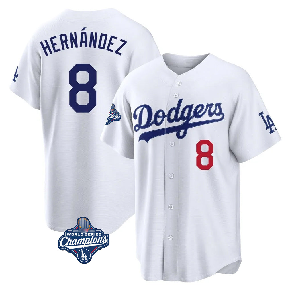STECN LA.Dodgers #8 Enrique Hern?¡ì?¨¦ndez Player White World Series Meet Home Game Stitched Jerseys
