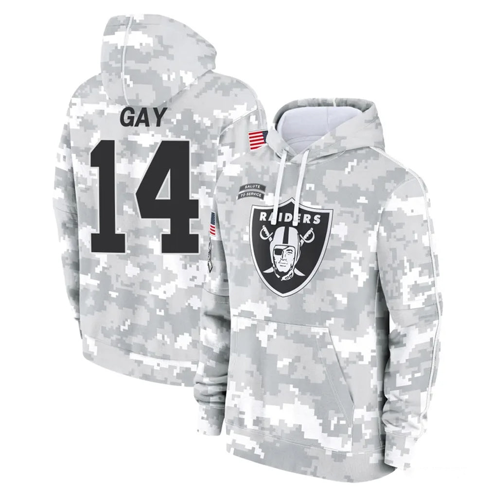 STECN LV.Raiders #14 Matt Gay Player Arctic Camo Salute to Service Hoodies Limited Game Stitched Jerseys