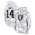 STECN LV.Raiders #14 Matt Gay Player Arctic Camo Salute to Service Hoodies Limited Game Stitched Jerseys