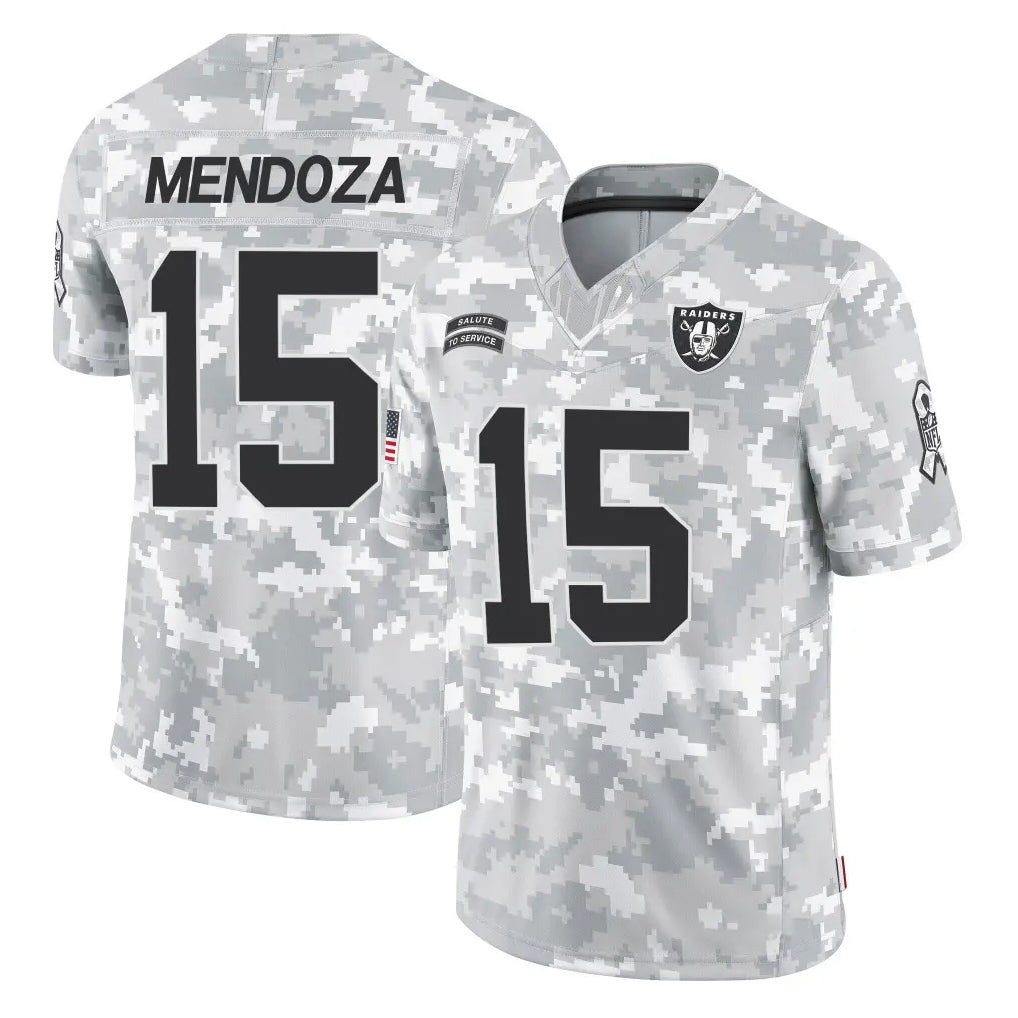 STECN LV.Raiders #15 Fernando Mendoza Player Arctic Camo Salute To Service Limited Game Stitched Jerseys