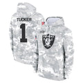 STECN LV.Raiders #1 Tre Tucker Player Arctic Camo Salute to Service Hoodies Limited Game Stitched Jerseys