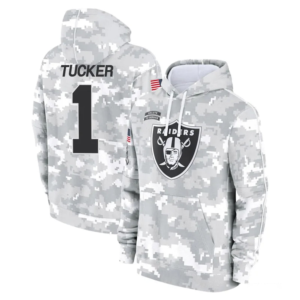 STECN LV.Raiders #1 Tre Tucker Player Arctic Camo Salute to Service Hoodies Limited Game Stitched Jerseys